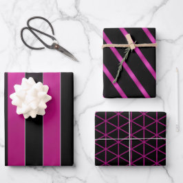 Chic und Elegant Magenta Rosa und Schwarzes Glossa Geschenkpapier Set