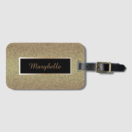 Chic und eleganter mit Monogramm Gold-Glitzer-Effe Gepäckanhänger (Vorderseite (Horizontal))