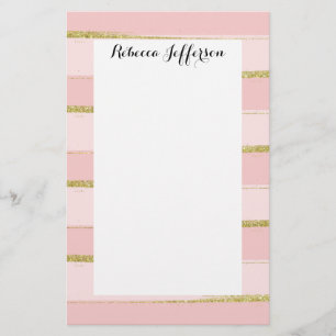 Chic und Elegantes Gold Rosa Streifen Briefpapier