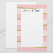 Chic und Elegantes Gold Rosa Streifen Briefpapier (Vorne/Hinten)