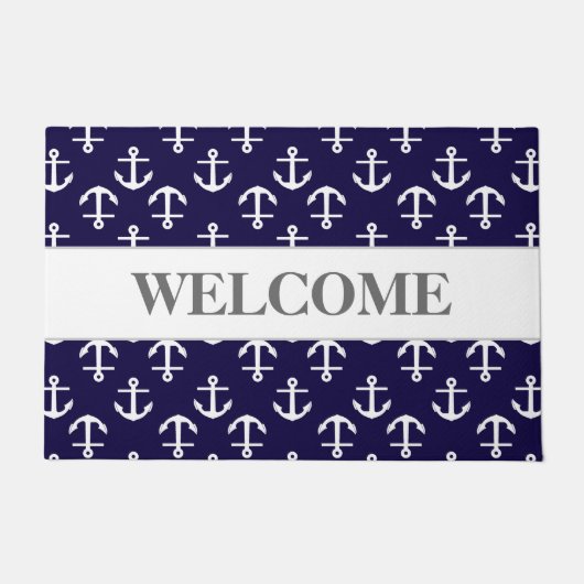 Chic und Elegantes Nautical Anchor Muster Willkomm Fußmatte (Vorderseite)