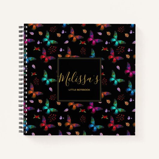 Chic und farbenfrohe Schmetterlinge auf schwarz Cu Notizblock (Vorderseite)