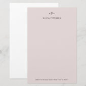 Chic und Minimal Monogramm| Blüte Briefpapier (Vorne/Hinten)
