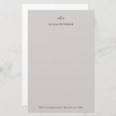 Chic und Minimal Monogramm| Grau Briefpapier (Vorne/Hinten)
