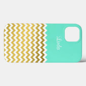 Chic und stilvoll Aqua Green, Gold & White Zickzac Case-Mate iPhone Hülle (Rückseite (Horizontal))