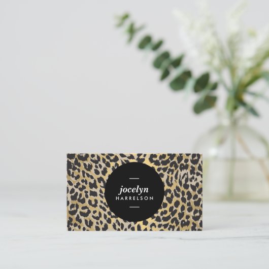 Chic und stilvolle Gold Leopard Print Business Car Visitenkarte (Stehend Vorderseite)