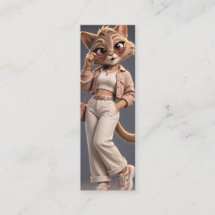 Chic und stilvolles 3D-animiertes Katzen-Charakter Telefonnummerkarte