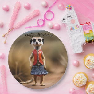 Chic und Stylish: Meerkat Girl in Skirt und Jacket Pappteller