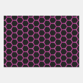 Chic und Trendy Magenta Rosa und Schwarz Glossie Geschenkpapier Set