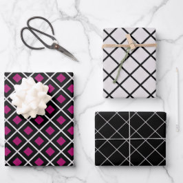 Chic und Trendy Magenta, Schwarz und Weiß kariert Geschenkpapier Set