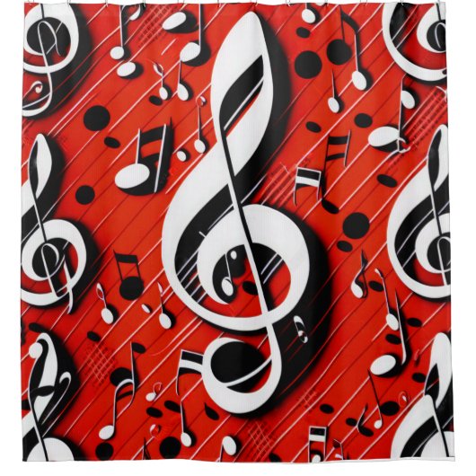 Chic und trendy Red White and Black Clef Notes Duschvorhang (Vorderseite)