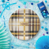 Chic und trendy Taupe und Gold Kariert Pappteller (Party)