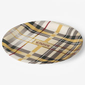 Chic und trendy Taupe und Gold Kariert Pappteller (Schrägansicht)