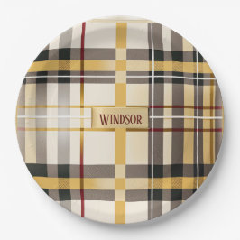 Chic und trendy Taupe und Gold Kariert Pappteller