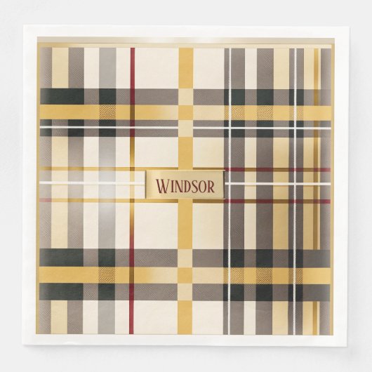 Chic und trendy Taupe und Gold Kariert Serviette (Vorderseite)