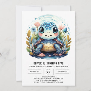 Chic Under Sea Blue Turtle Boy Birthday Einladung