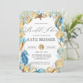 Chic Under Sea Mermaid Brautparty Blue Gold Einladung (Stehend Vorderseite)