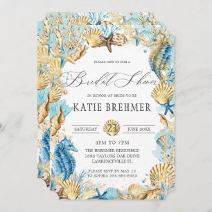 Chic Under Sea Mermaid Brautparty Blue Gold Einladung