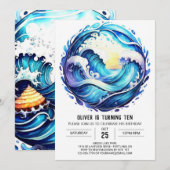 Chic Underwater Waves Kindergeburtstag Einladung (Vorne/Hinten)