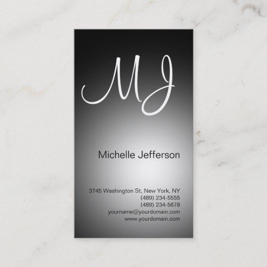 Chic Unique Monogram Grau & White Business Card Visitenkarte (Vorderseite)