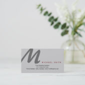 Chic Unique Monogram Gray Business Card Visitenkarte (Stehend Vorderseite)