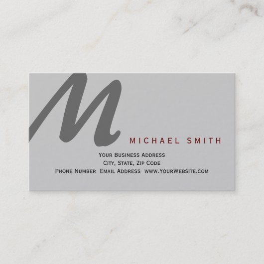Chic Unique Monogram Gray Business Card Visitenkarte (Vorderseite)