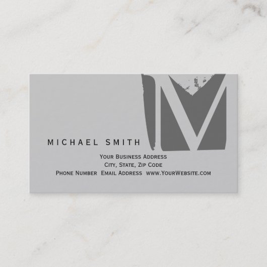 Chic Unique Monogram Gray Business Card Visitenkarte (Vorderseite)