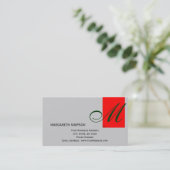 Chic Unique Monogram Gray Red Business Card Visitenkarte (Stehend Vorderseite)