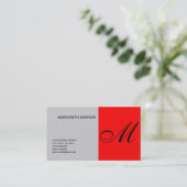 Chic Unique Monogram Gray Red Business Card Visitenkarte (Stehend Vorderseite)