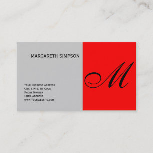 Chic Unique Monogram Gray Red Business Card Visitenkarte