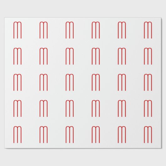 Chic Unique Monogram Red White Schlicht Simple Geschenkpapier (Flach)