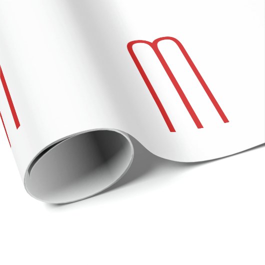 Chic Unique Monogram Red White Schlicht Simple Geschenkpapier (Rolleneckpunkt)