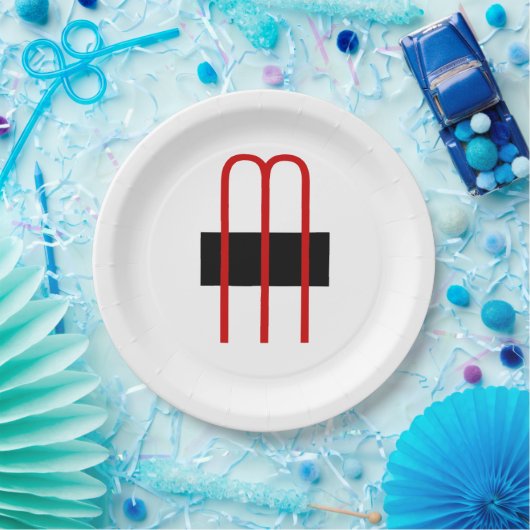 Chic Unique Monogram Schwarz-weiß Schlicht einfach Pappteller (Party)
