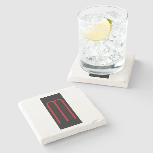 Chic Unique Monogram Schwarz-weiß Schlicht einfach Steinuntersetzer (Seitenansicht)