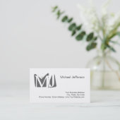 Chic Unique Monogram White Gray Business Card Visitenkarte (Stehend Vorderseite)