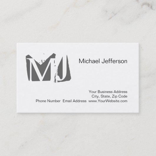 Chic Unique Monogram White Gray Business Card Visitenkarte (Vorderseite)
