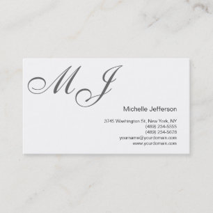 Chic Unique Monogram White Gray Business Card Visitenkarte