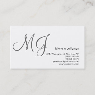 Chic Unique Monogram White Gray Business Card Visitenkarte