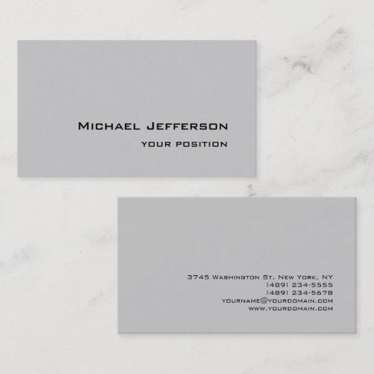 Chic Unique Script Grau Minimalistisch Modern Visitenkarte (Vorne/Hinten)