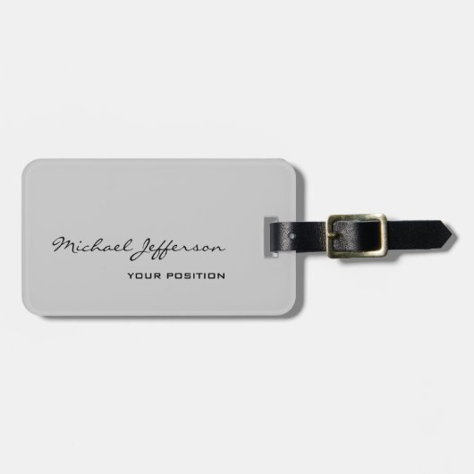 Chic Unique Script Gray Business Card Gepäckanhänger (Vorderseite horizontal)