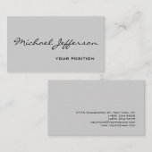 Chic Unique Script Gray Business Card Visitenkarte (Vorne/Hinten)
