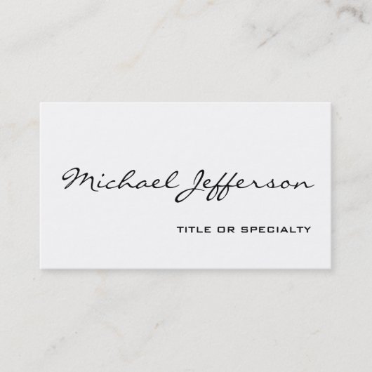 Chic Unique Script White Business Card Visitenkarte (Vorderseite)