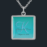 Chic Unique Turquoise Monogram Sterling Silberkette<br><div class="desc">Türkisblaues Wasser wie Farben.</div>