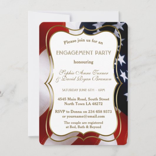 Chic USA Flag Gold Engagement Party Einladung (Vorderseite)