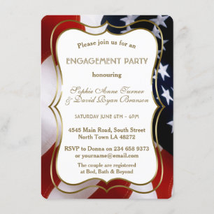 Chic USA Flag Gold Engagement Party Einladung