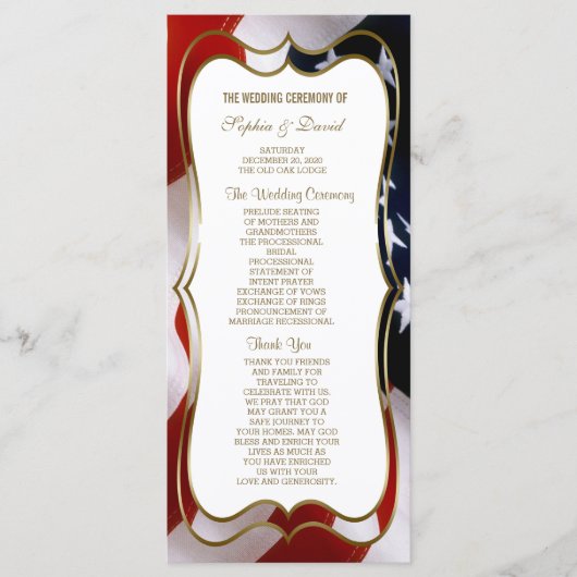 Chic USA flagge Gold Wedding Custom Program Programm (Vorderseite)