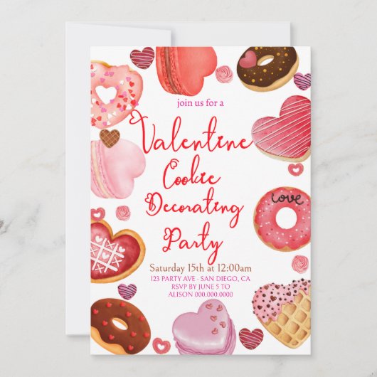 Chic Valentines Cookie Decoration Party Einladung (Vorderseite)