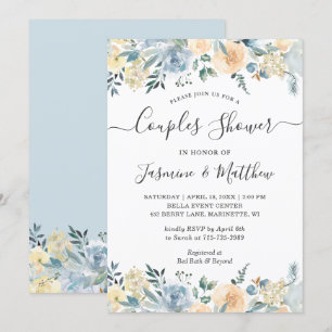 Chic Vanilla Blue Floral Wedding Couples Dusche Einladung
