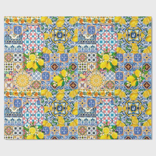 Chic Vase, mediterrane Orangenfliesen Geschenkpapier (Flach)