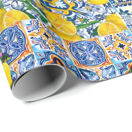 Chic Vase, mediterrane Orangenfliesen Geschenkpapier (Rolleneckpunkt)